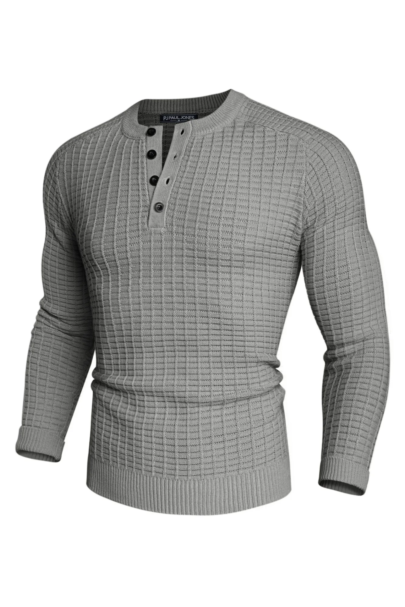 Men Stylish Textured Sweater Long Raglan Sleeve Button-up Neck Pullover