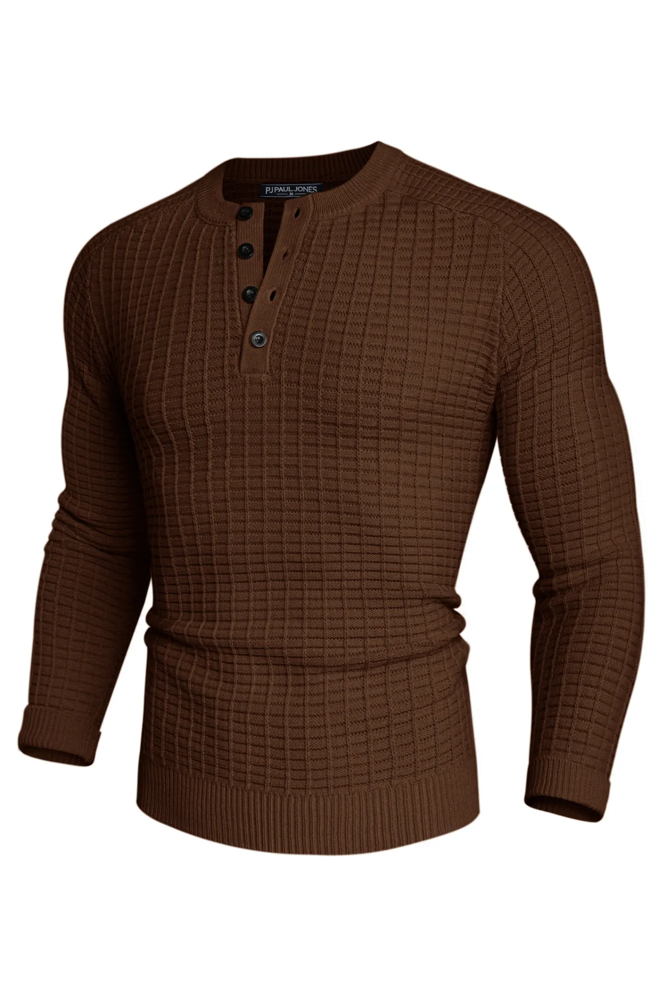 Men Stylish Textured Sweater Long Raglan Sleeve Button-up Neck Pullover