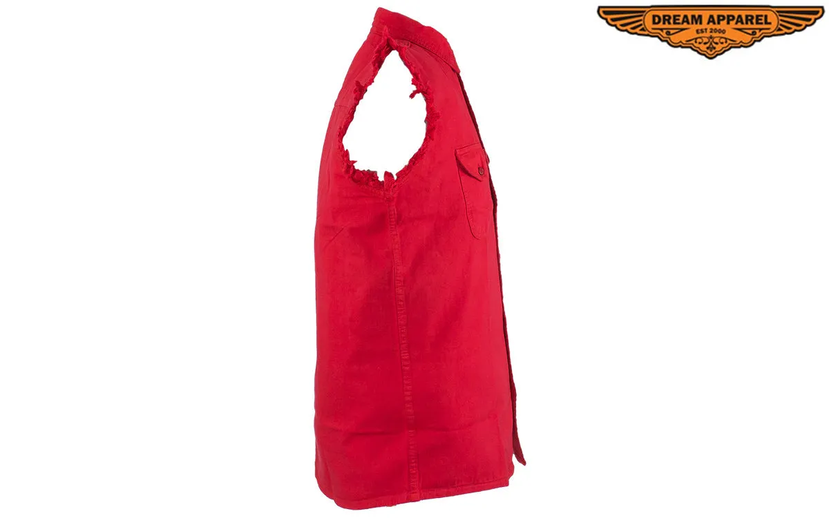 Mens Denim Red Sleeveless