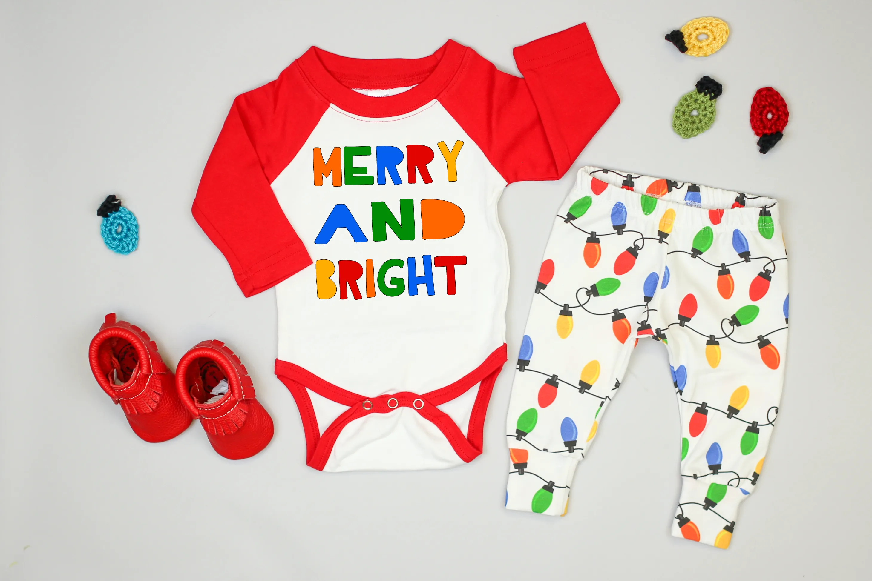 Merry & Bright | RED Raglan | Onesie or Tee