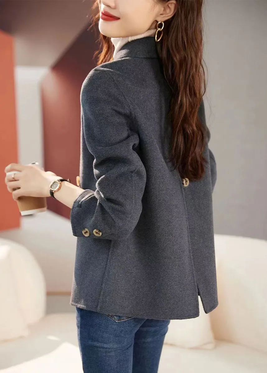 Modern Grey Lapel Slim Fit Woolen Coats Fall