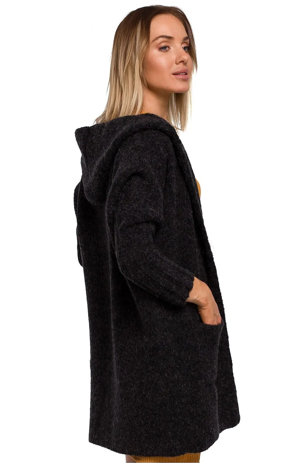 MOE Women's Oversize Opened Hooded Sweater Cardigan made with Wool Blend - Europe Brand