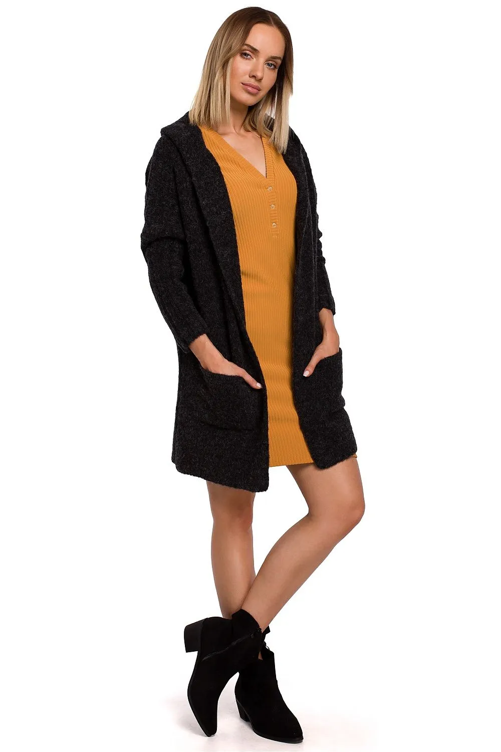 MOE Women's Oversize Opened Hooded Sweater Cardigan made with Wool Blend - Europe Brand