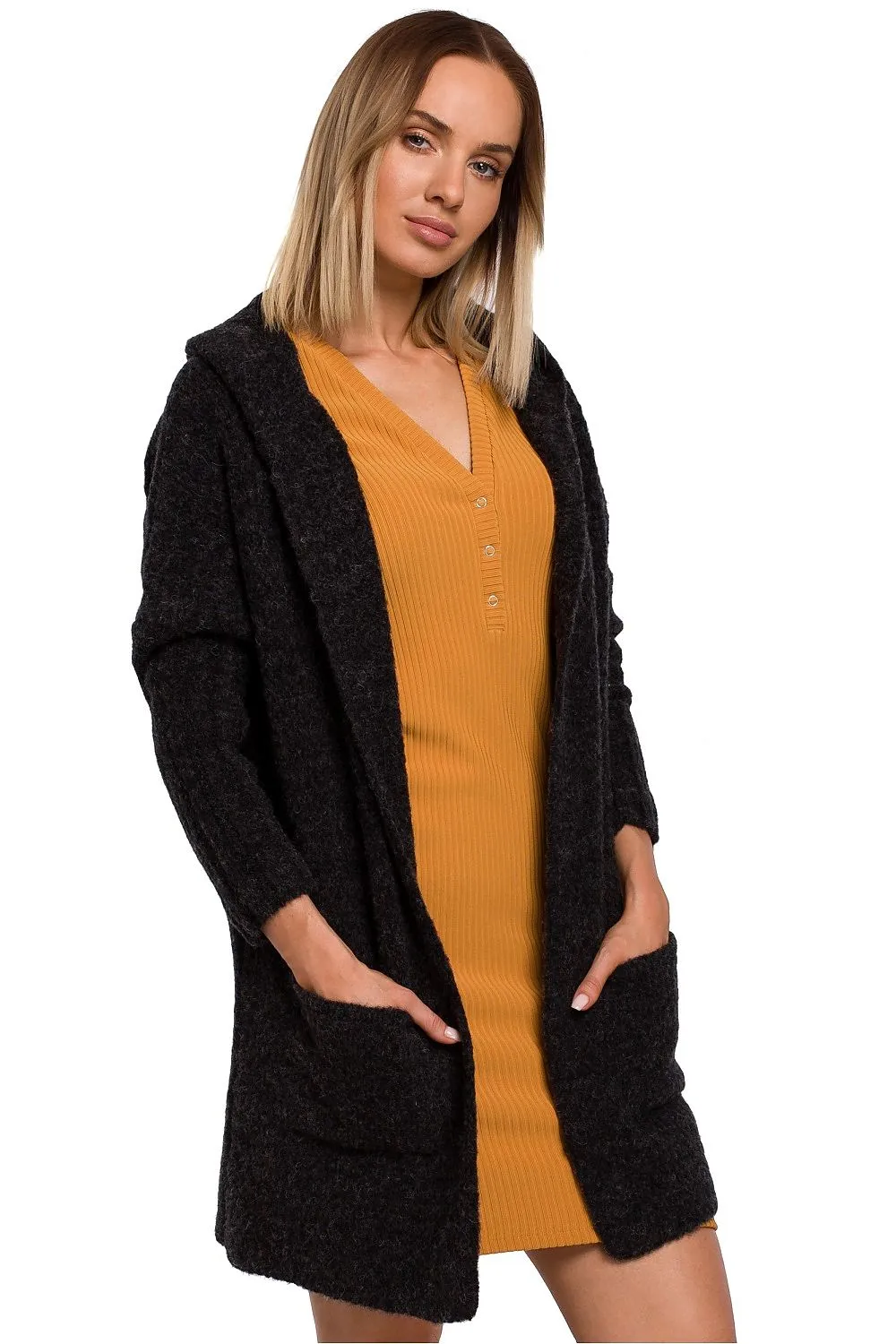 MOE Women's Oversize Opened Hooded Sweater Cardigan made with Wool Blend - Europe Brand