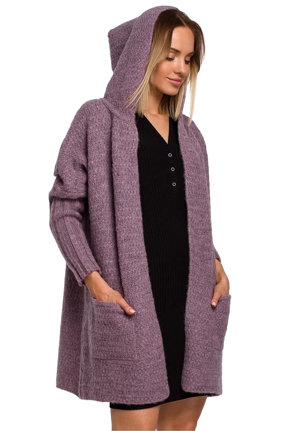 MOE Women's Oversize Opened Hooded Sweater Cardigan made with Wool Blend - Europe Brand