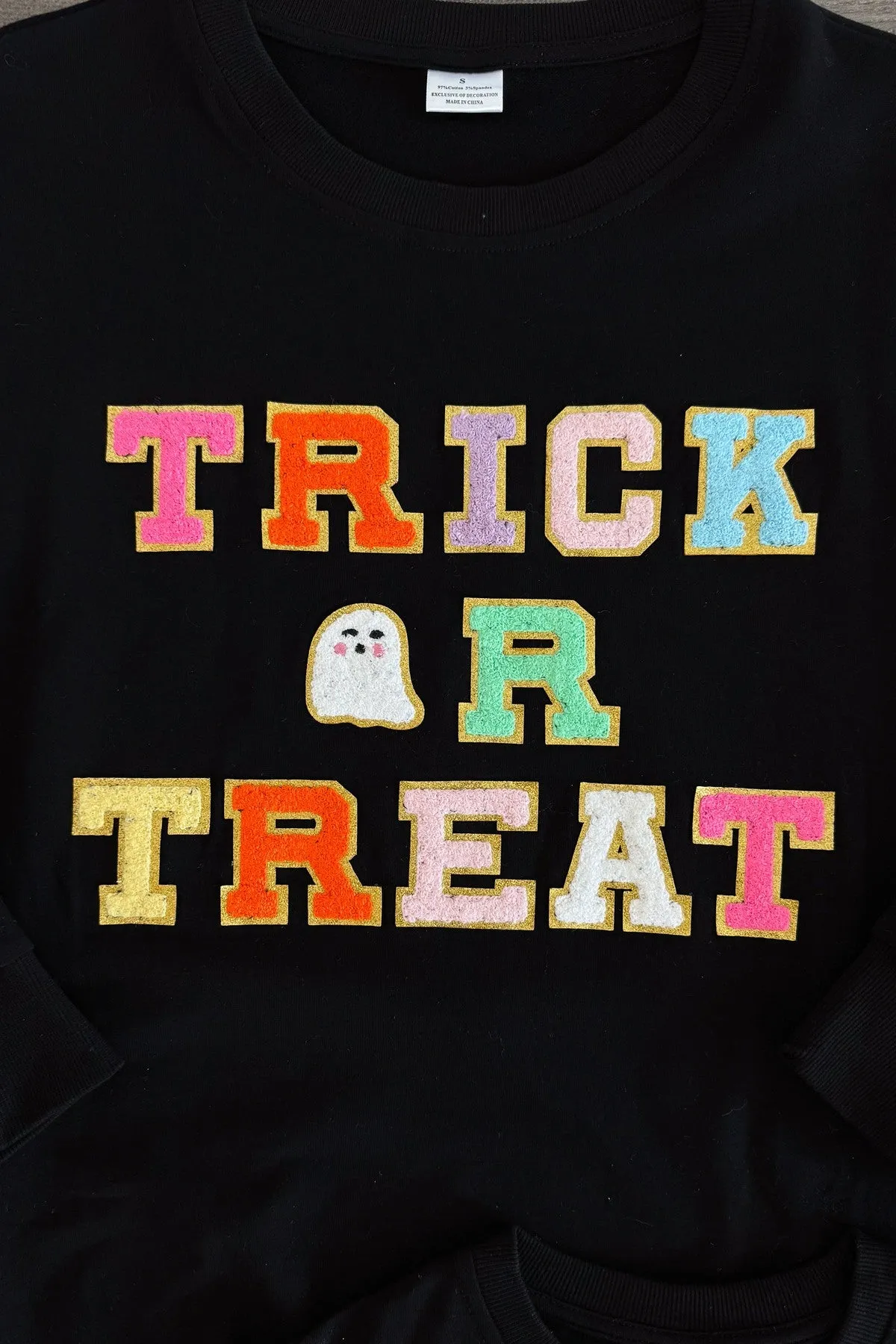 Mom & Me - "Trick Or Treat" Black Chenille Patch Top