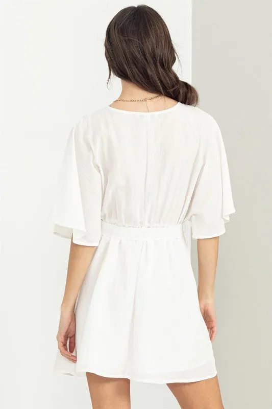 Off White Beyond Chic Belted Wrap Mini Dress