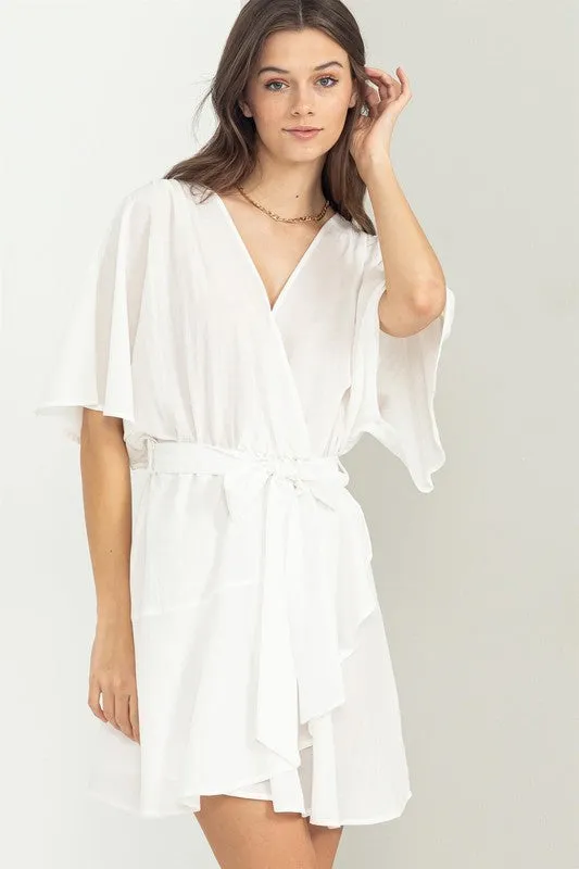 Off White Beyond Chic Belted Wrap Mini Dress