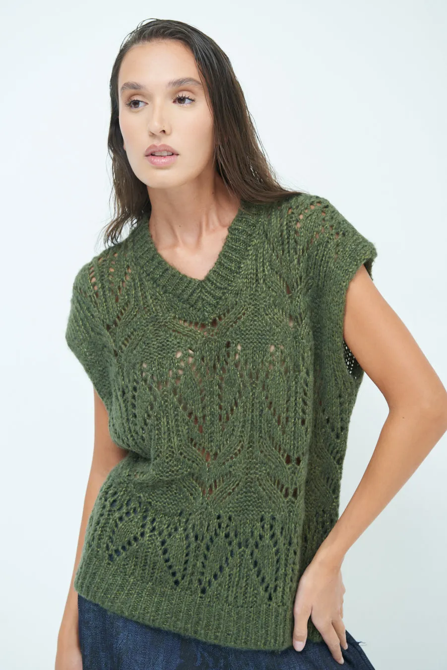 Open-knit sleeveless pullover vest wholesale