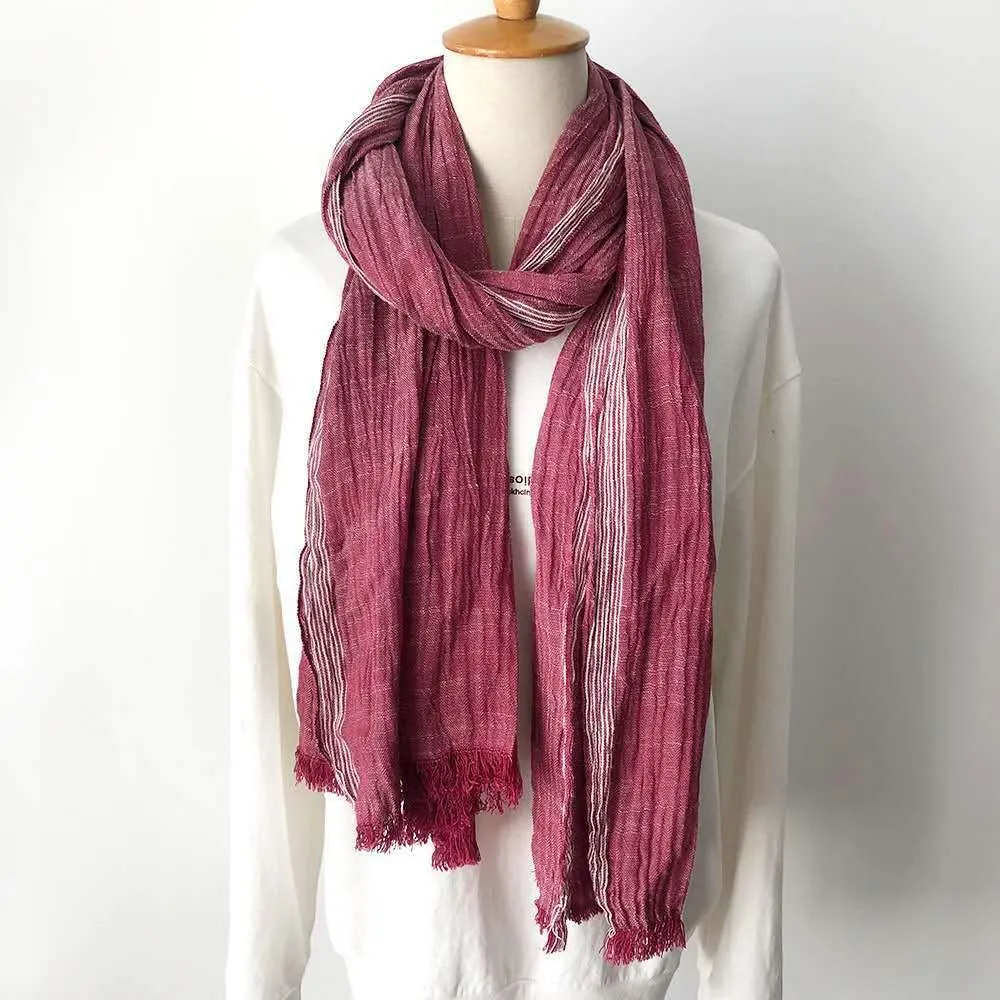 Patchwork Frayed Natural Cotton Scarf