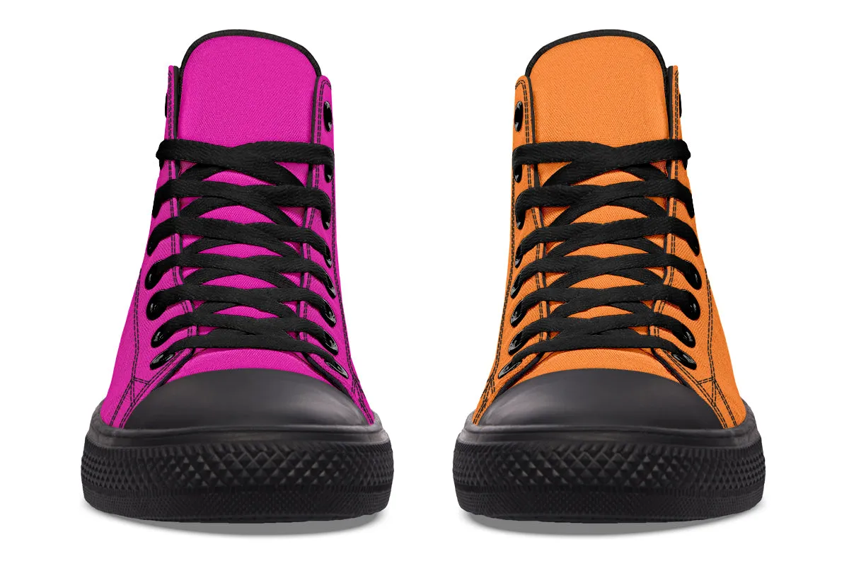 Pink And Orange Mismatch High Tops