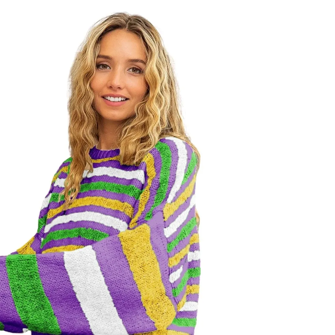 Purple Cozy Mardi Gras Striped Sweater (Each)