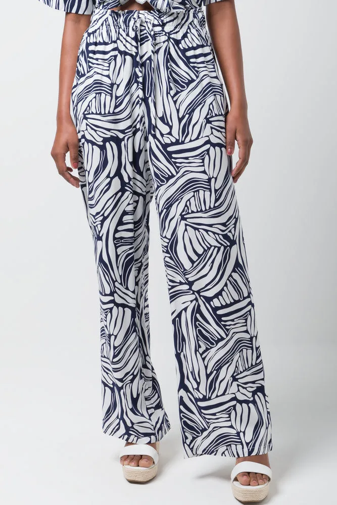 Relaxed Printed Viscose Pant Navy