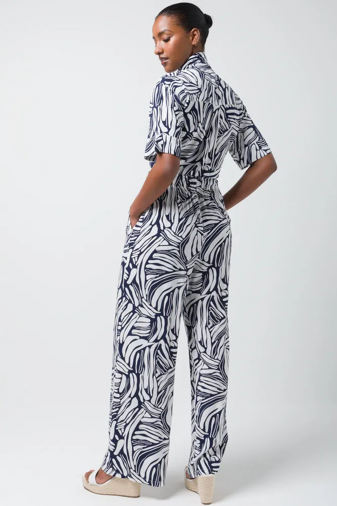 Relaxed Printed Viscose Pant Navy