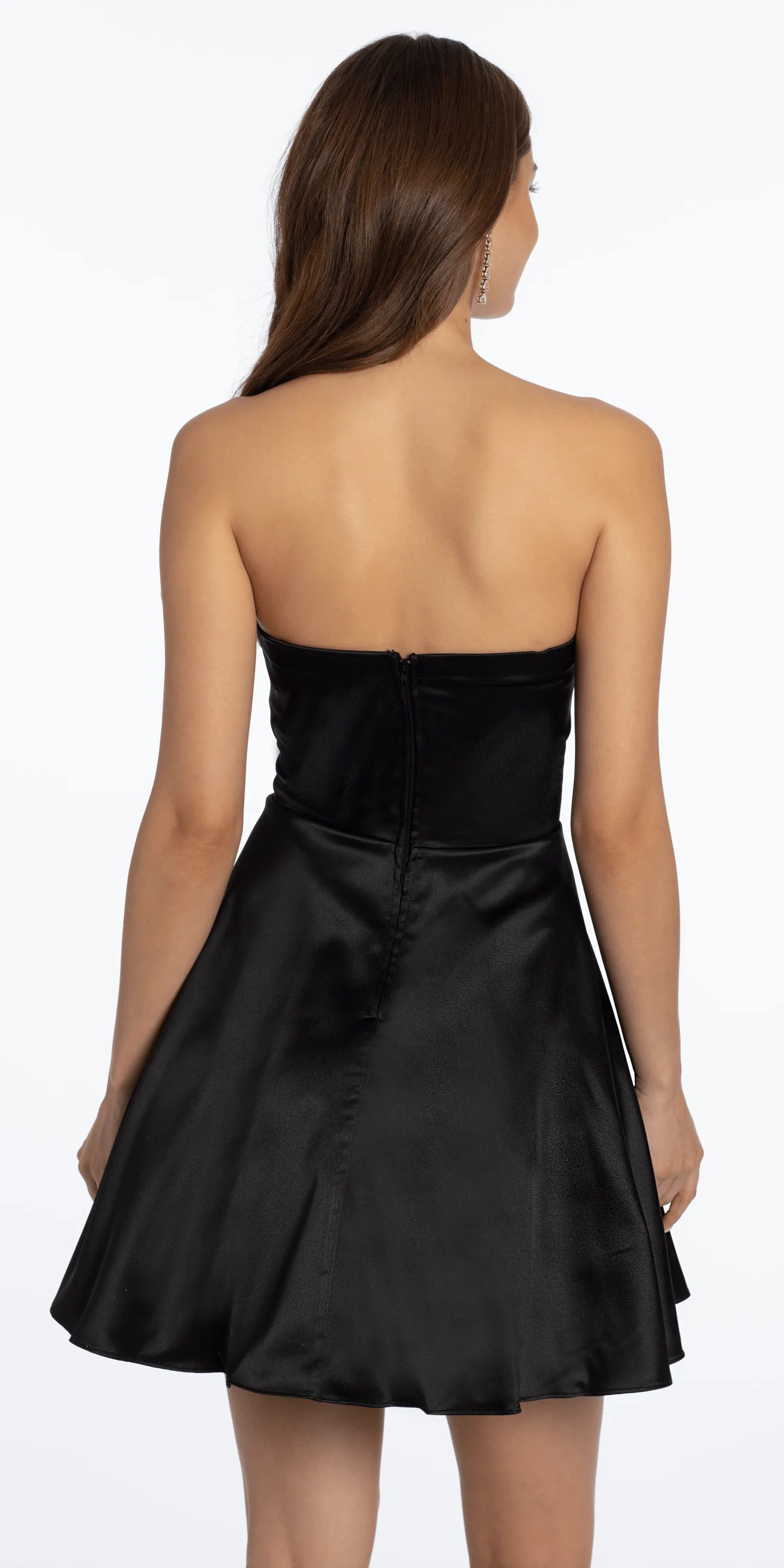 Satin Pleated Skater Dress with Contrast Bow