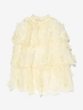 Self Portrait Girls 3-D Organza Cape in Yellow