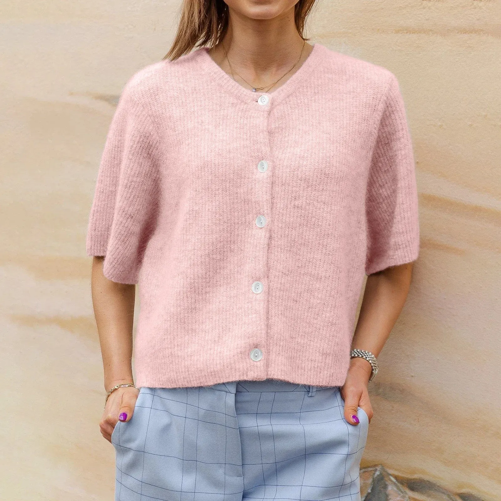 Short-Sleeve Knit Cardigan - Versatile & Stylish