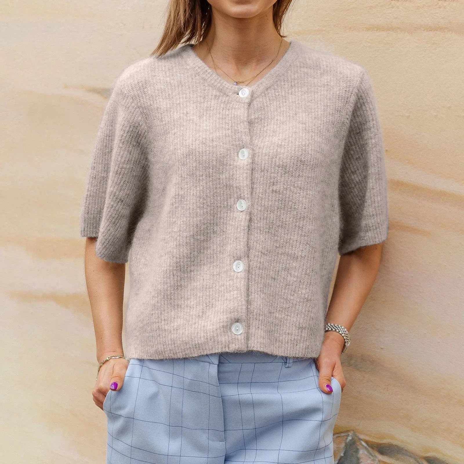 Short-Sleeve Knit Cardigan - Versatile & Stylish