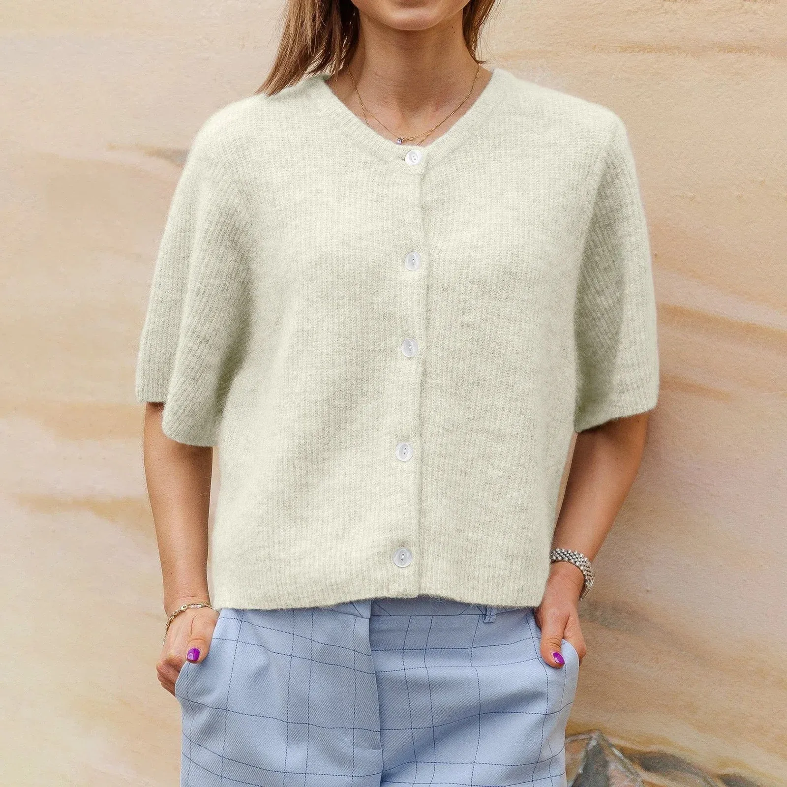 Short-Sleeve Knit Cardigan - Versatile & Stylish