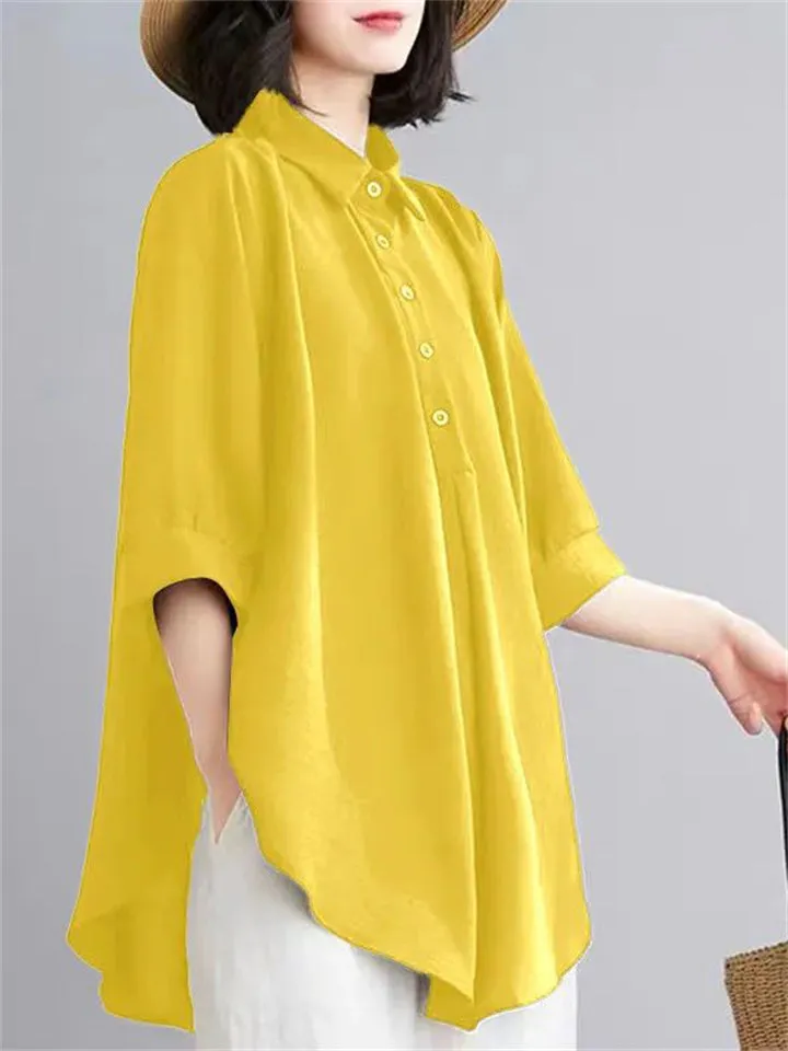 Simple Cozy Lapel Pullover Oversized Shirt for Women