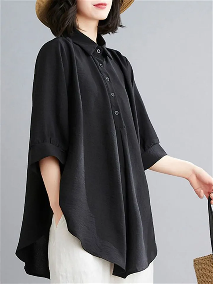 Simple Cozy Lapel Pullover Oversized Shirt for Women