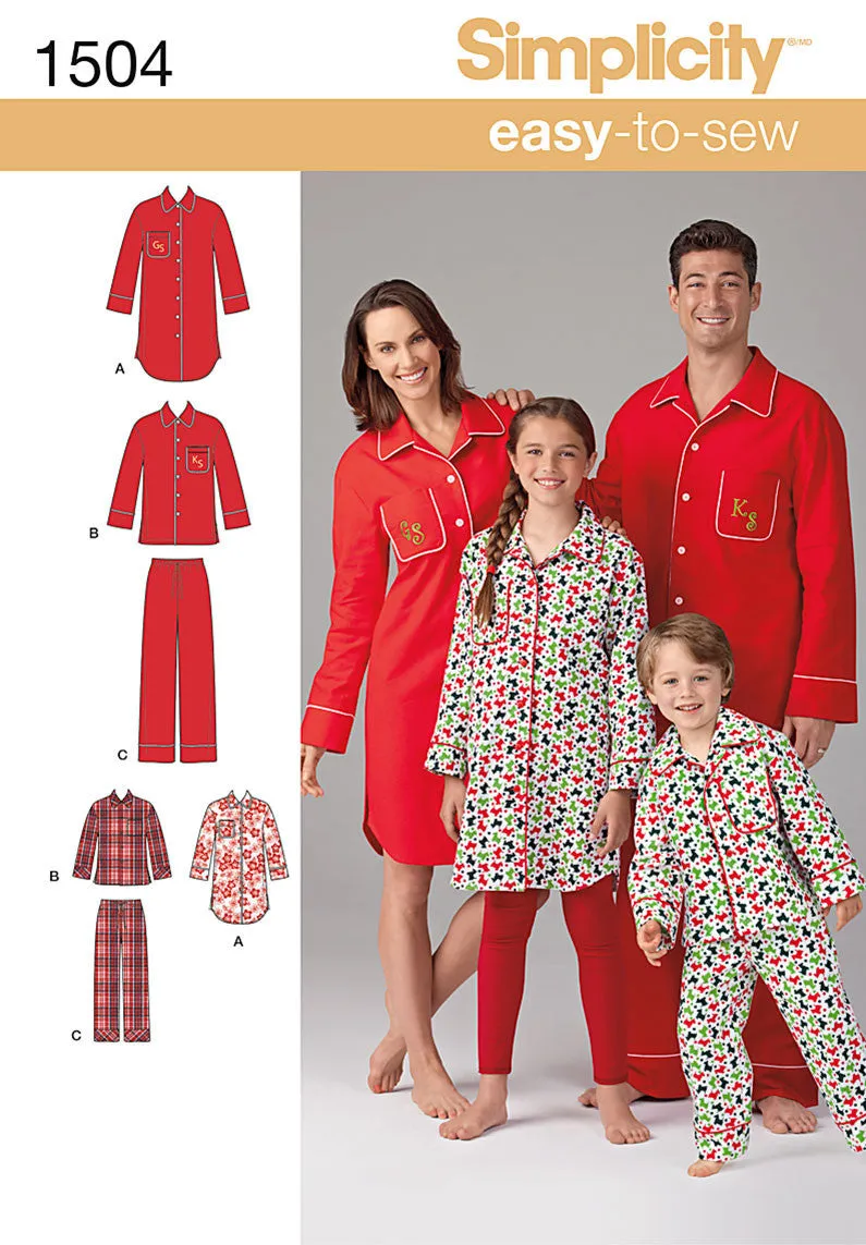 Simplicity Pattern 1504 Child's, Teens' and Adults' Loungewear | Easy