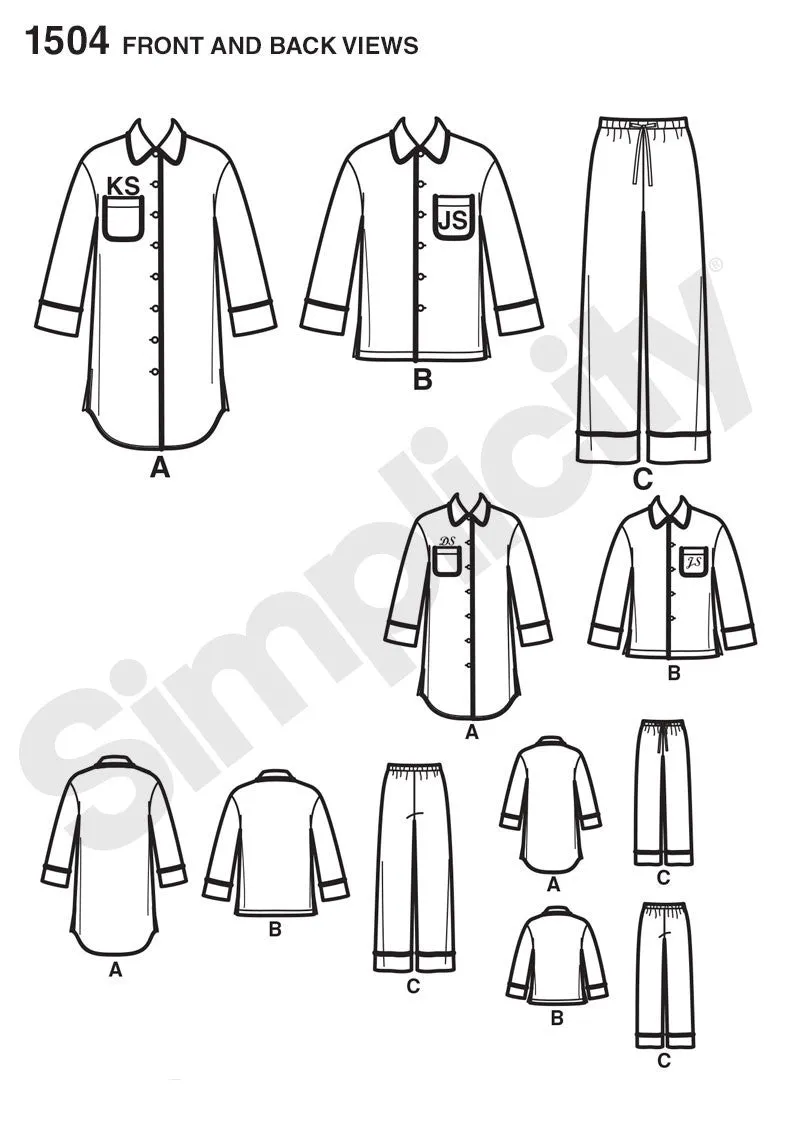 Simplicity Pattern 1504 Child's, Teens' and Adults' Loungewear | Easy