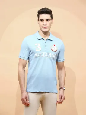 Sky Blue Cotton Blend Regular Fit T-Shirt For Men