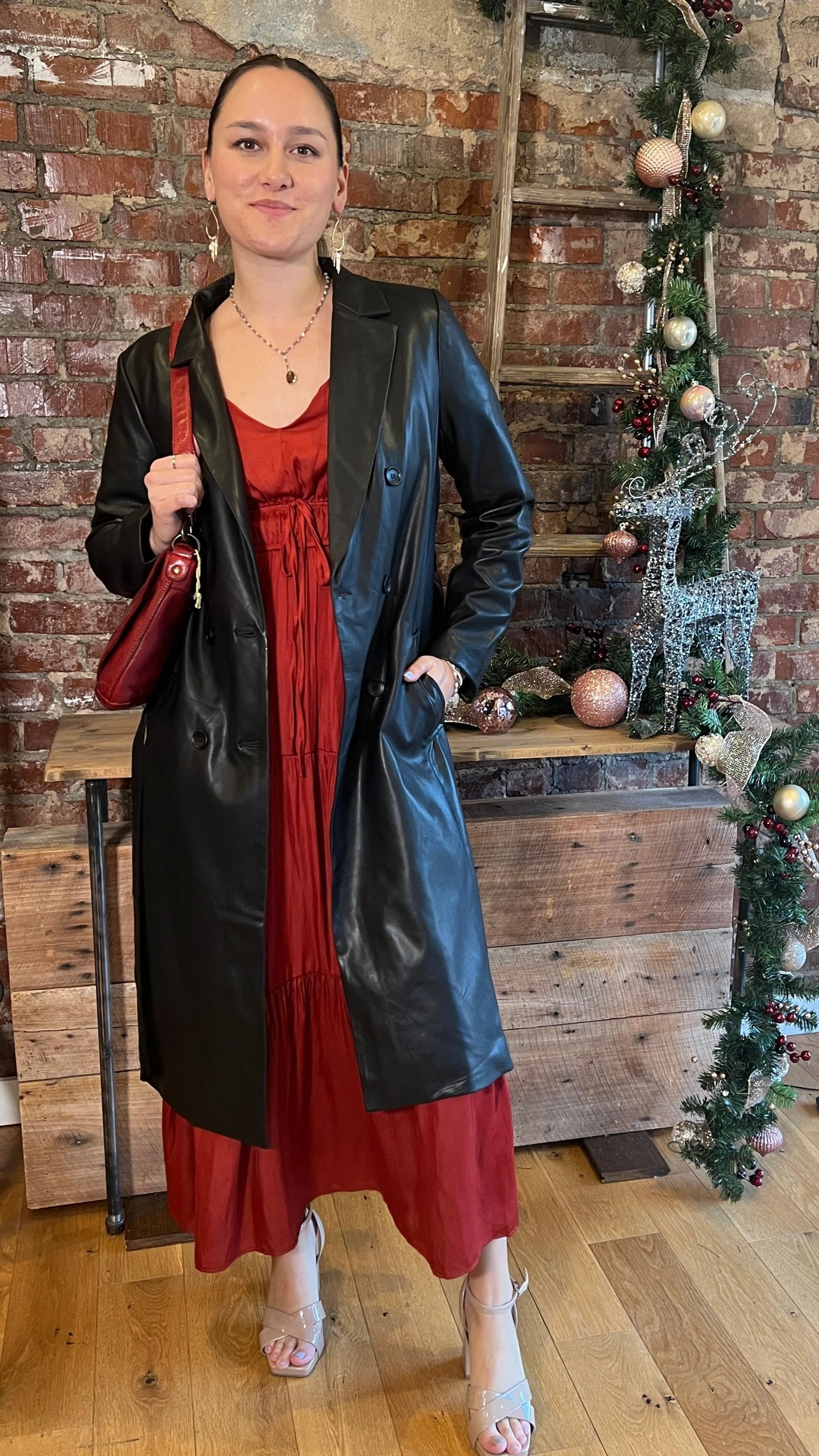 Sleek Black Vegan Leather Coat