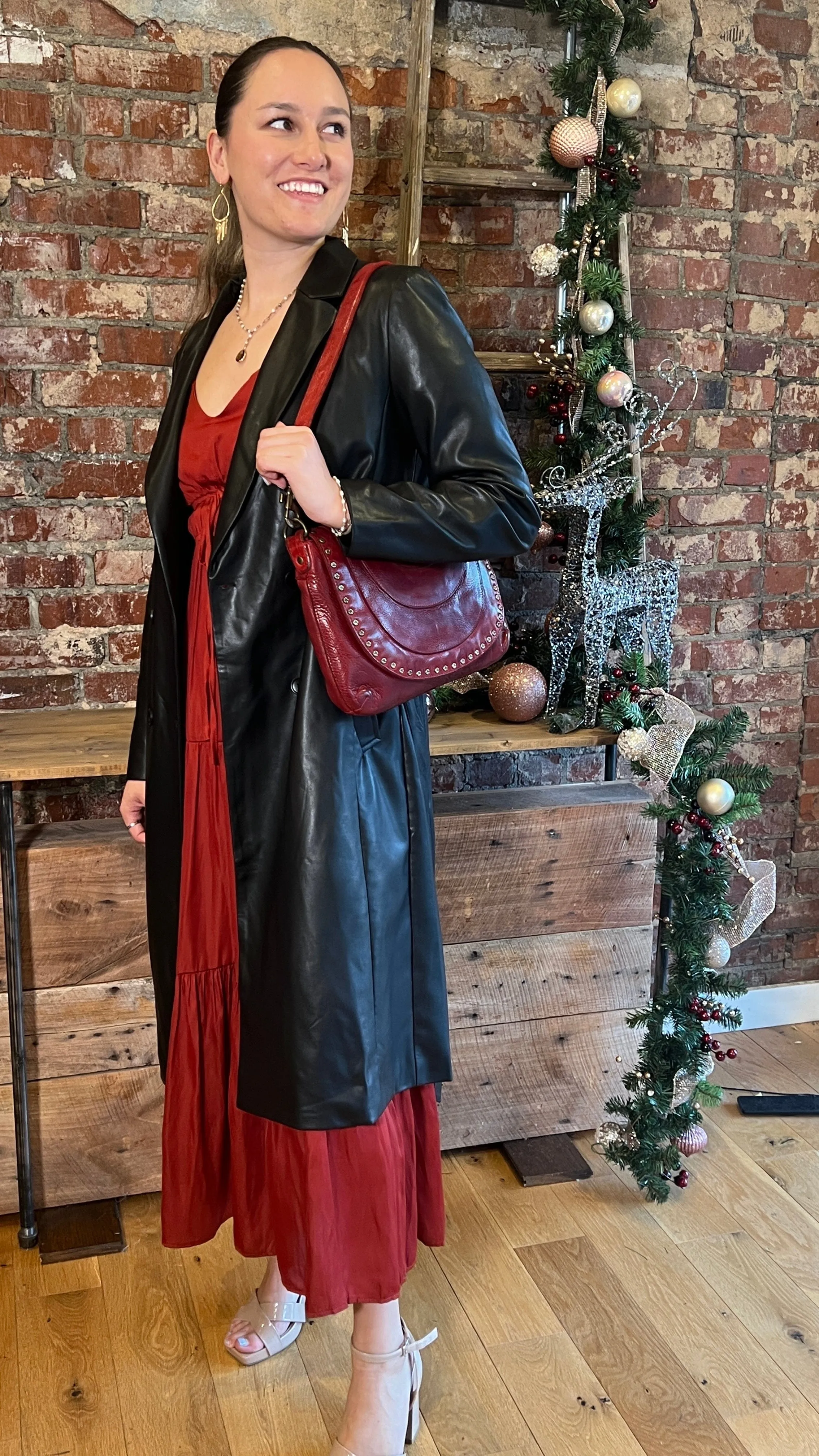 Sleek Black Vegan Leather Coat