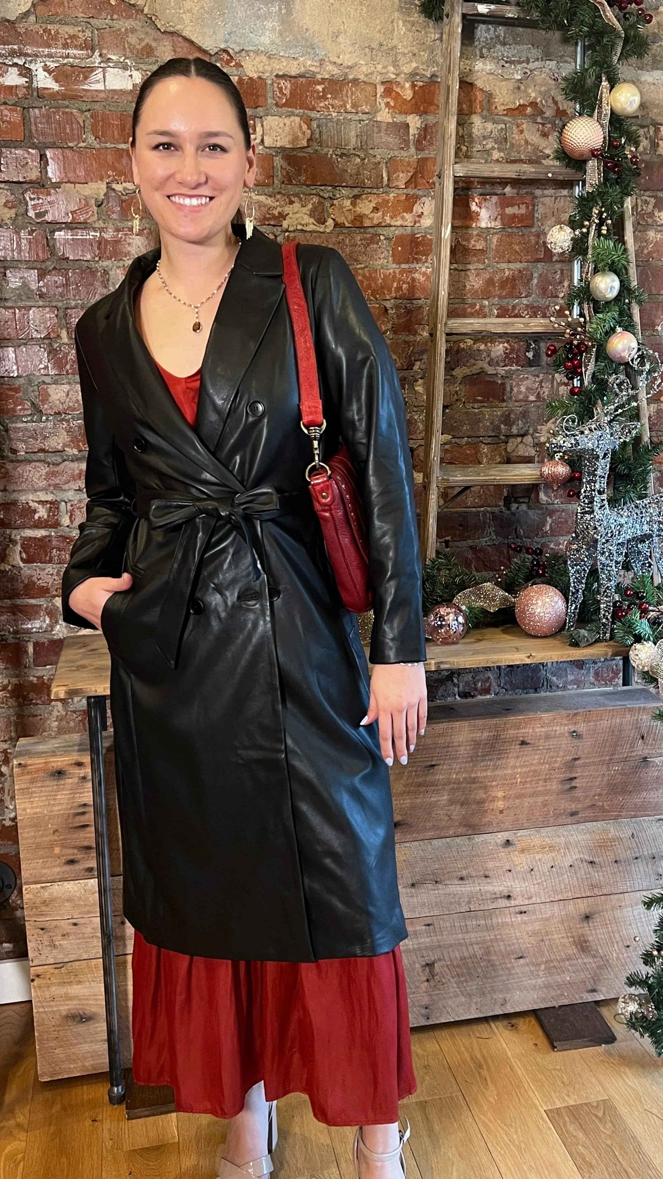 Sleek Black Vegan Leather Coat