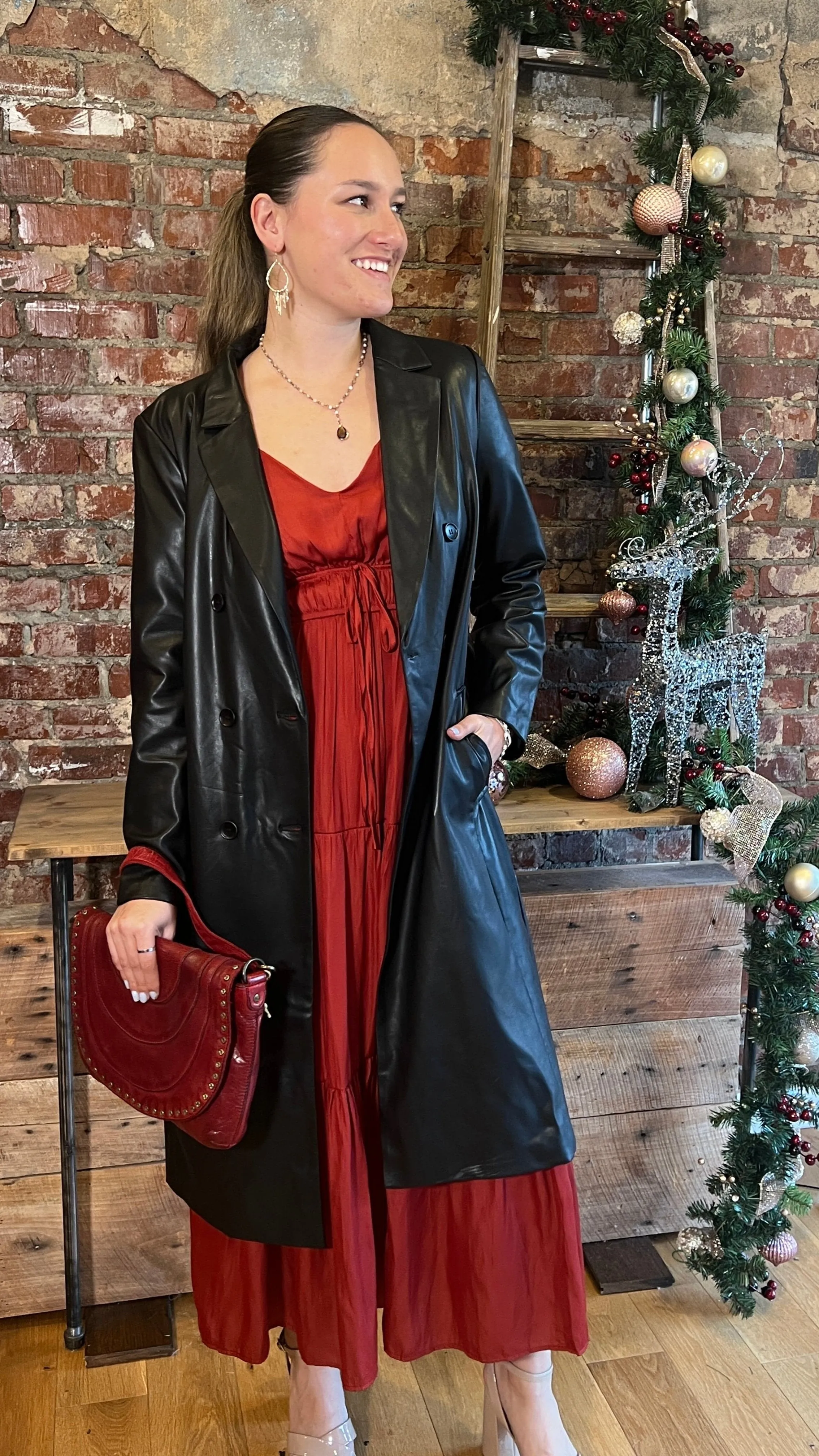 Sleek Black Vegan Leather Coat