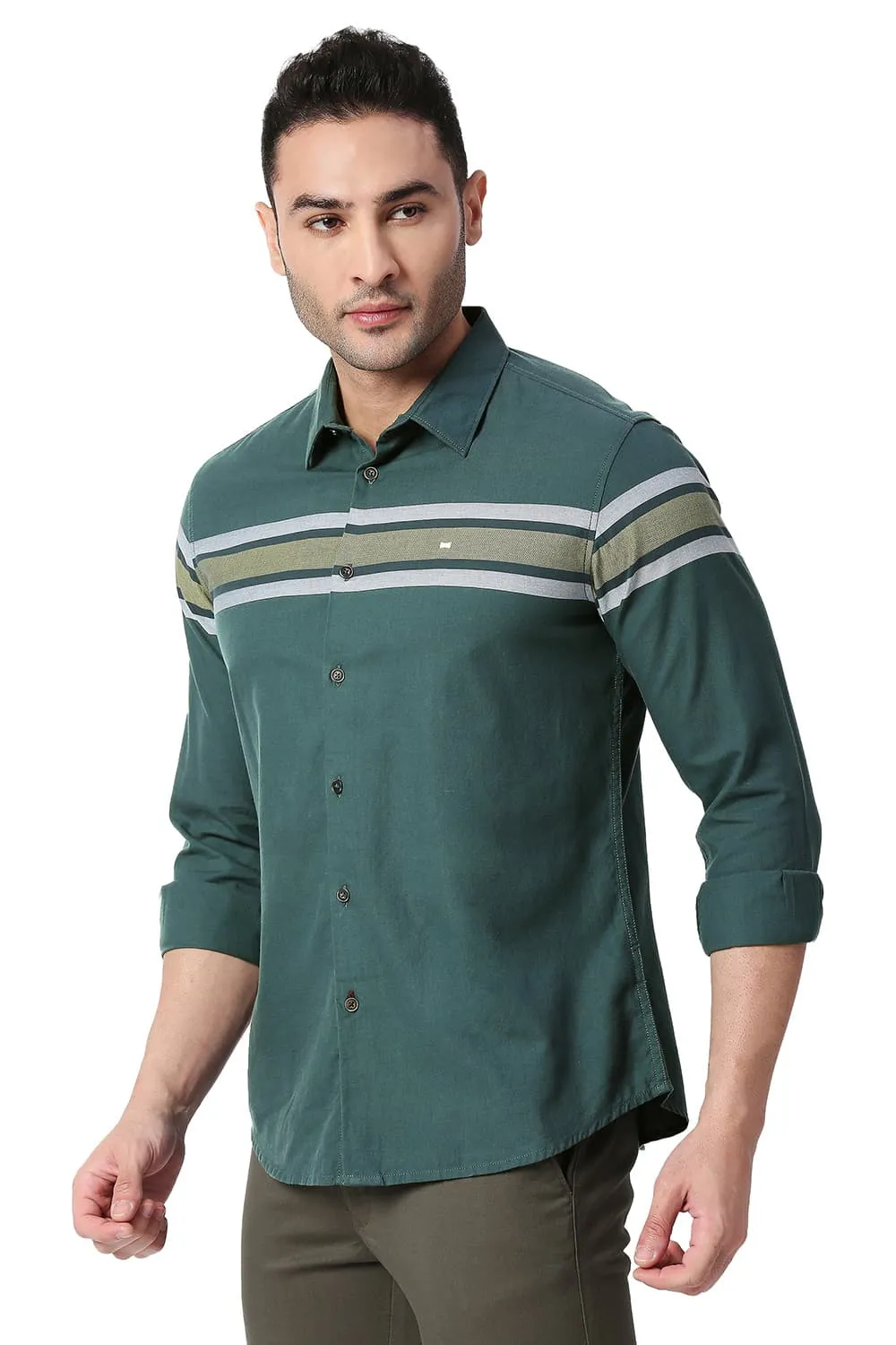 Slim Fit Cotton Twill Dobby Weft Eng Stripe Shirt