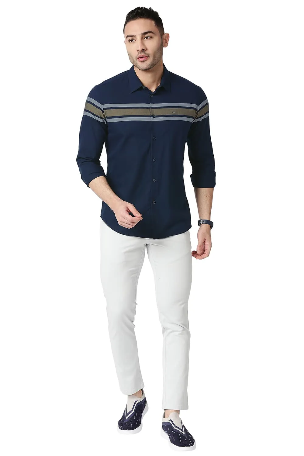 Slim Fit Cotton Twill Dobby Weft Eng Stripe Shirt