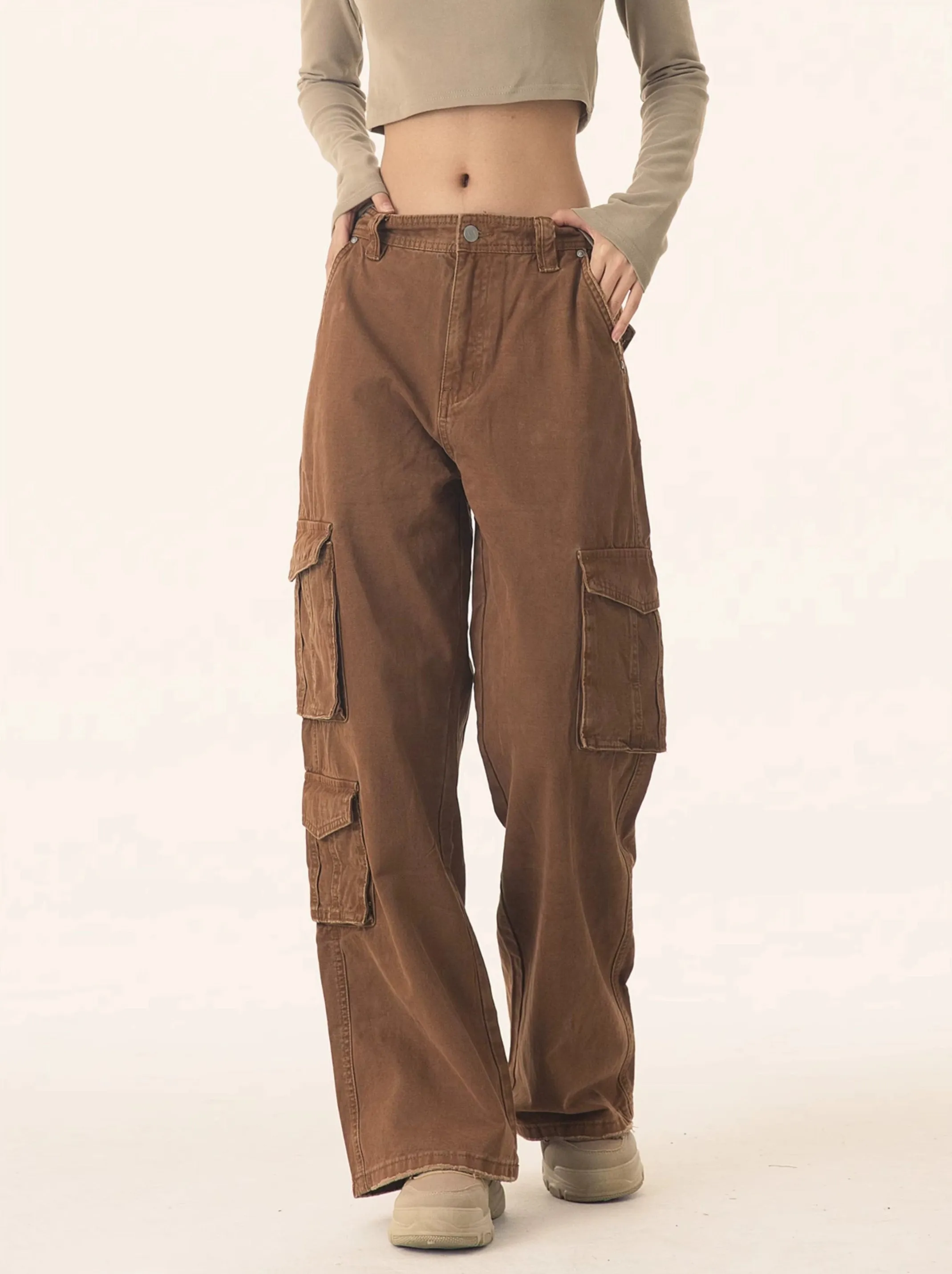 Straight Leg Utility Cargo Pants with Multiple Flap Pockets