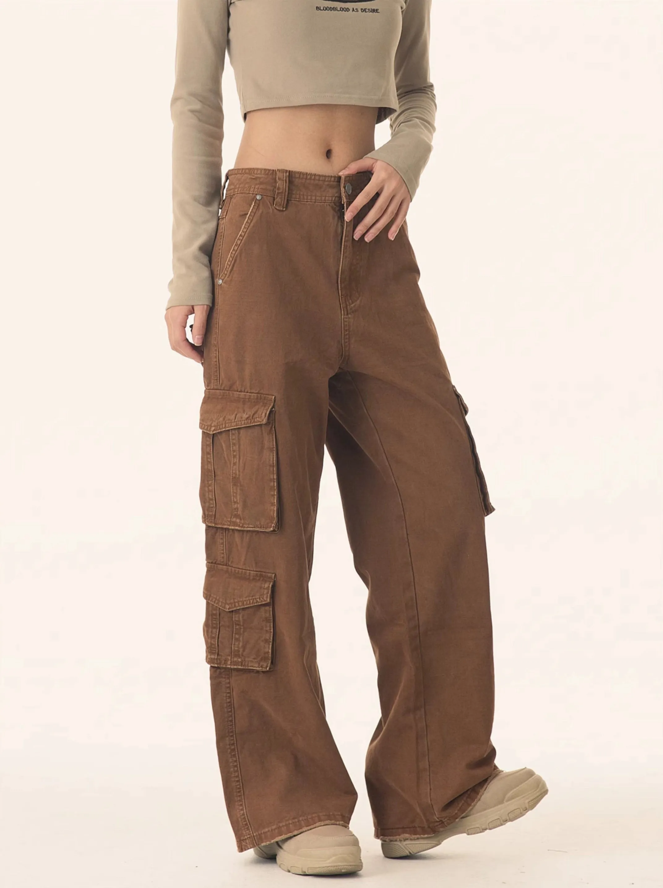 Straight Leg Utility Cargo Pants with Multiple Flap Pockets