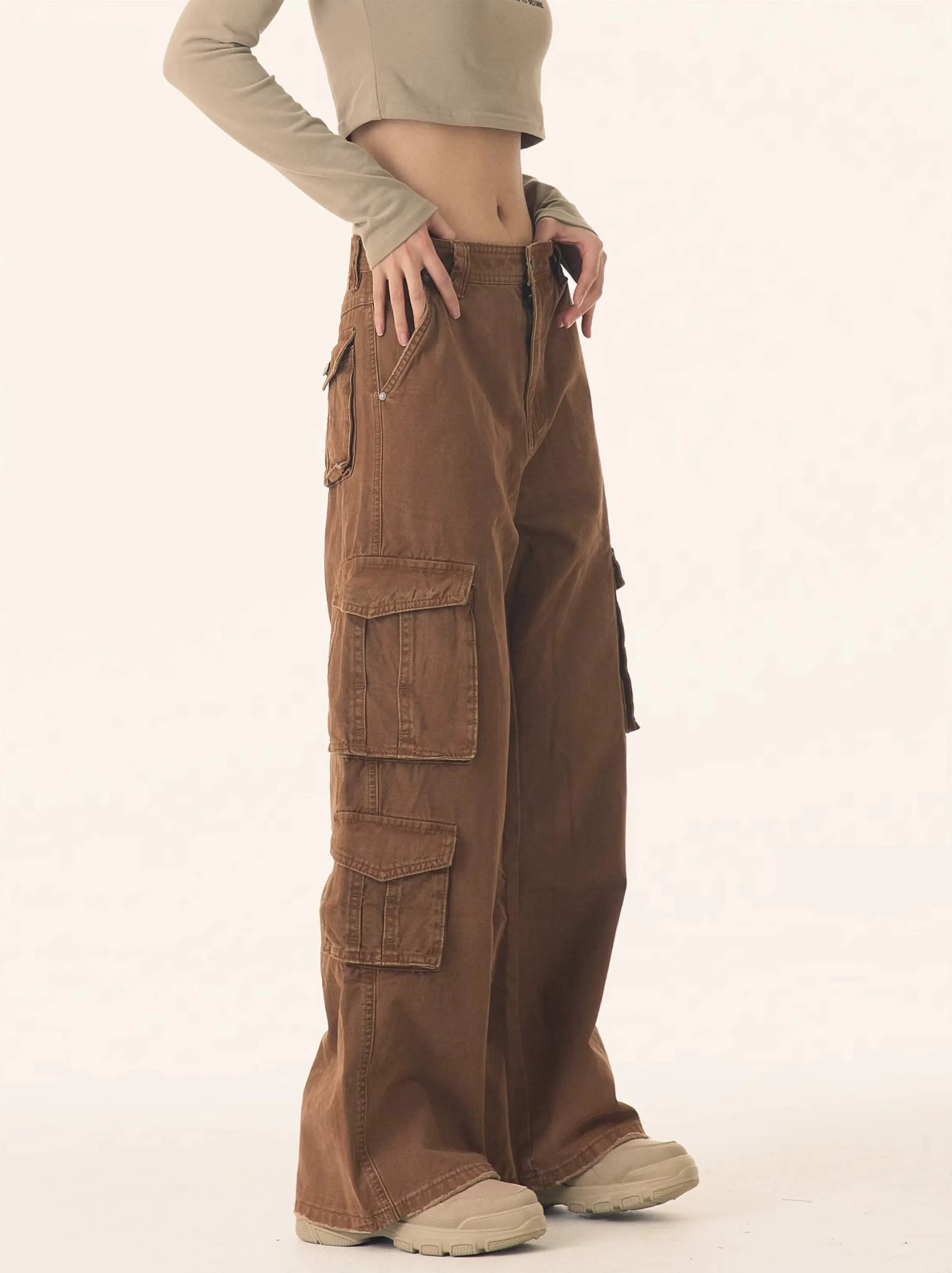 Straight Leg Utility Cargo Pants with Multiple Flap Pockets