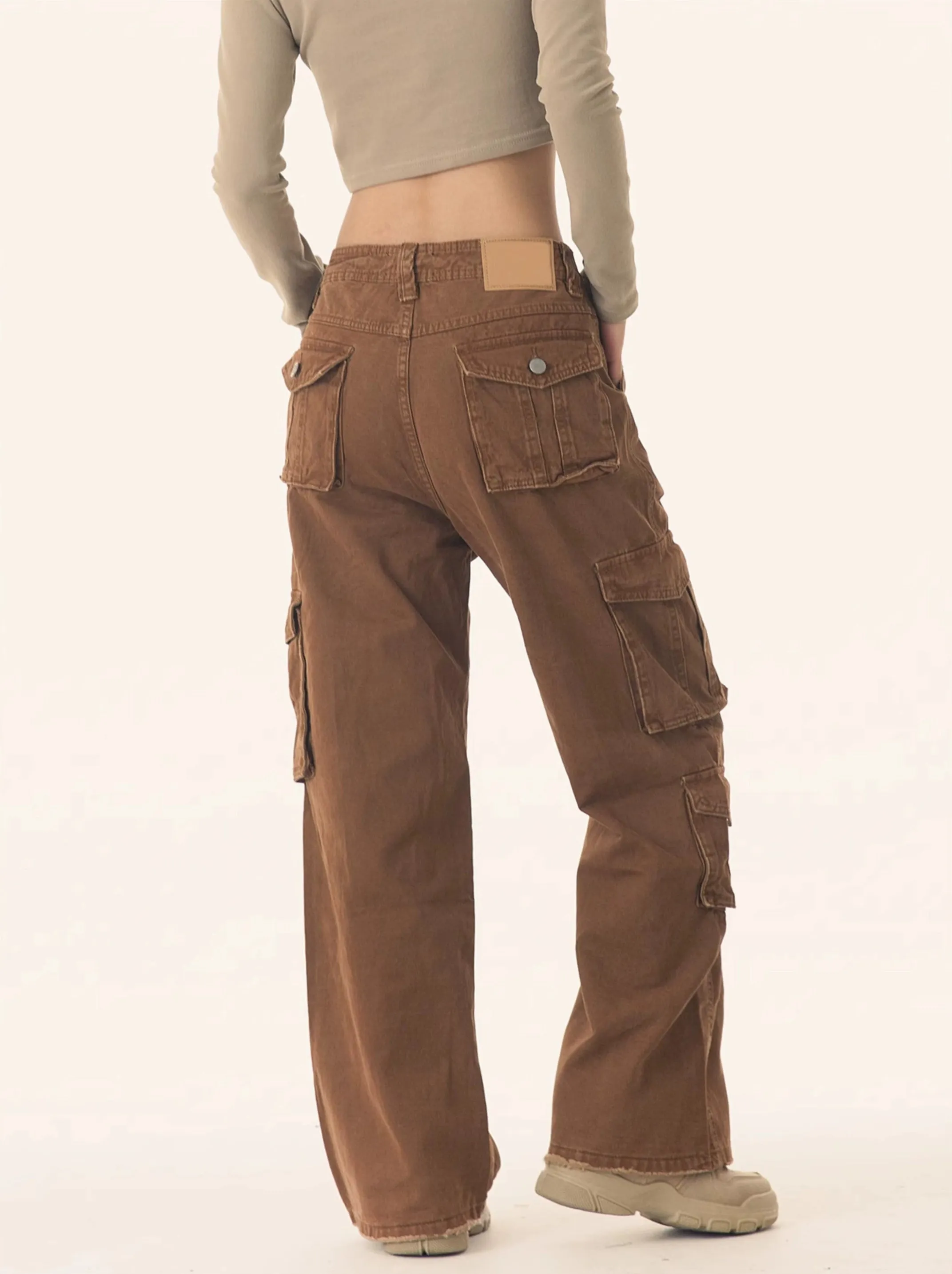 Straight Leg Utility Cargo Pants with Multiple Flap Pockets