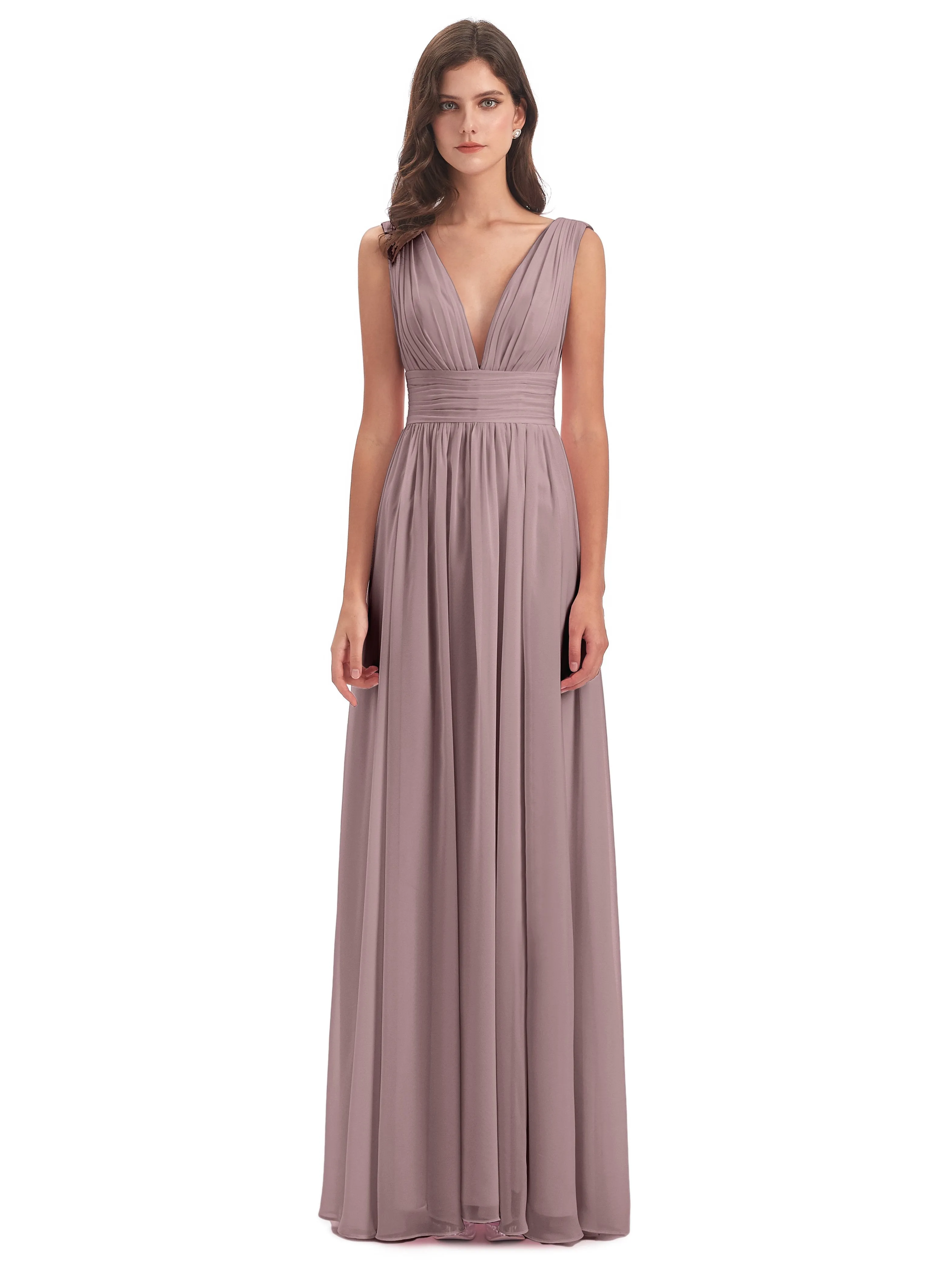 Vintage Mauve Junior Bridesmaid Dresses Charming Chiffon V Neck Split Long Bridesmaid Dresses