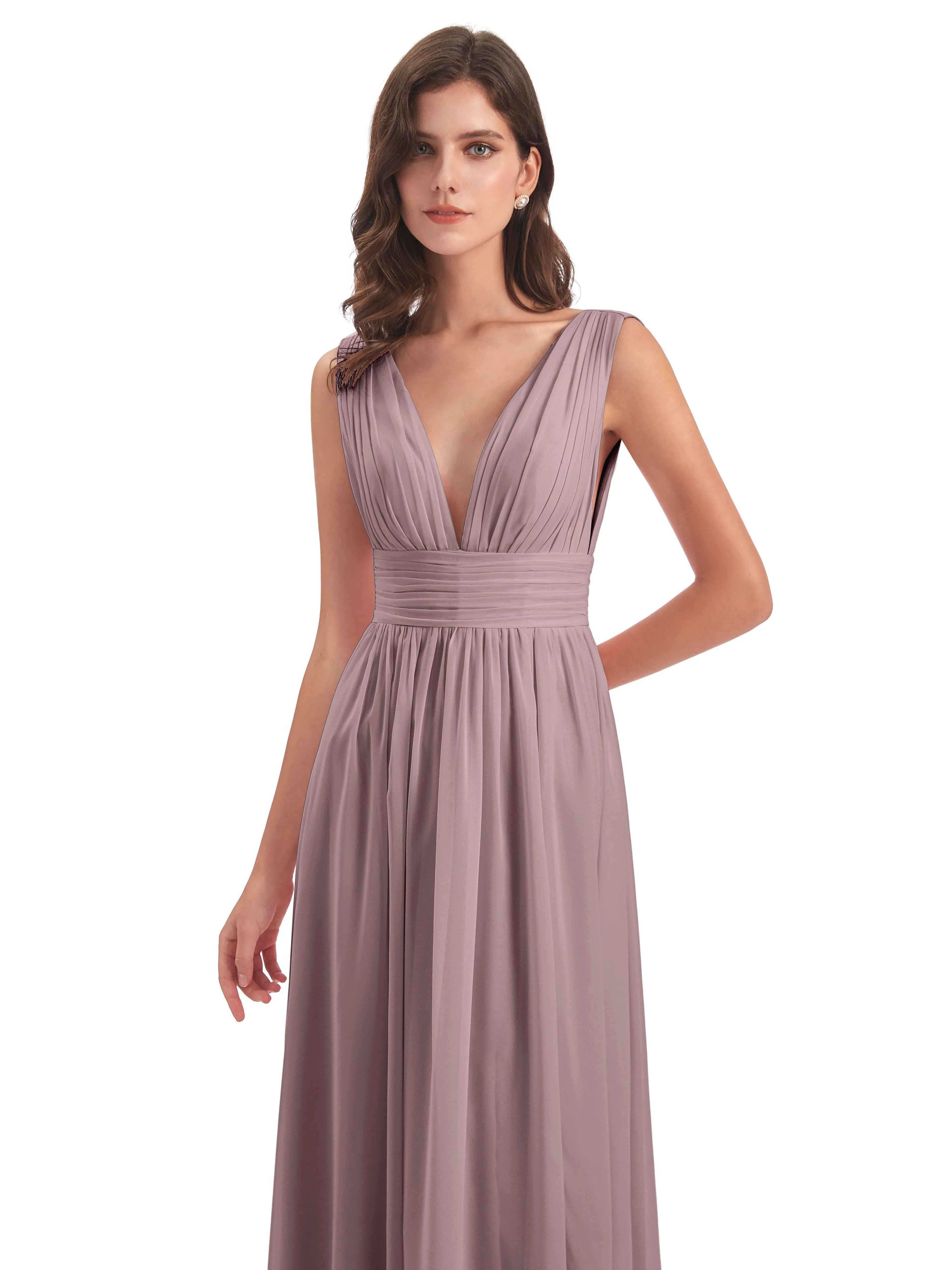 Vintage Mauve Junior Bridesmaid Dresses Charming Chiffon V Neck Split Long Bridesmaid Dresses