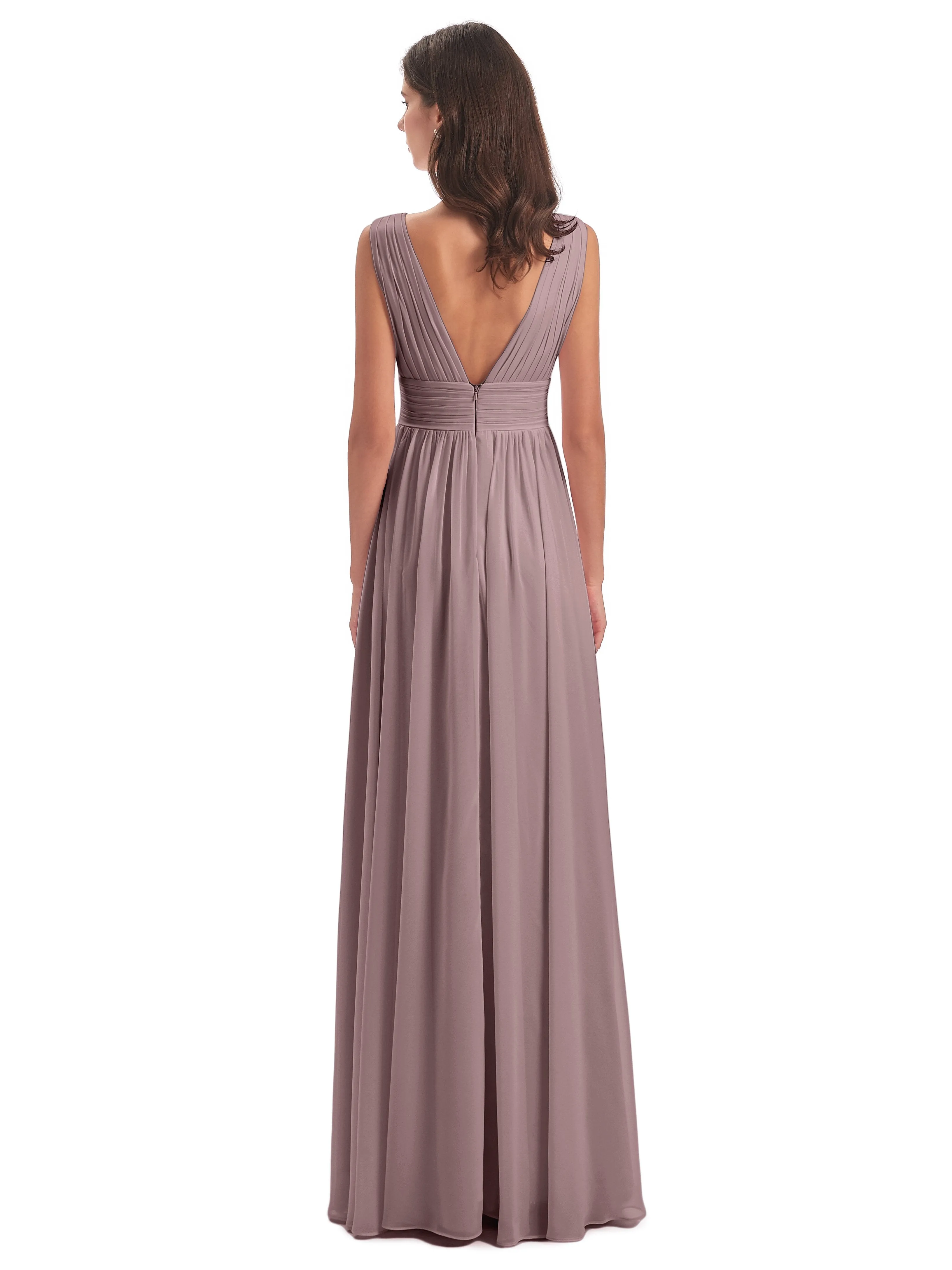 Vintage Mauve Junior Bridesmaid Dresses Charming Chiffon V Neck Split Long Bridesmaid Dresses