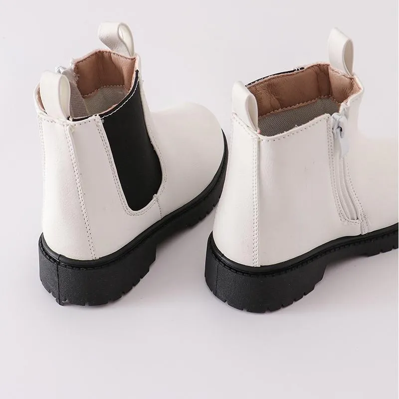 White & Black Color Block Chelsea Boots