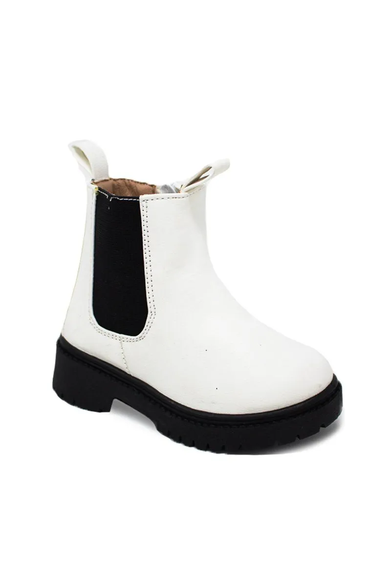 White & Black Color Block Chelsea Boots