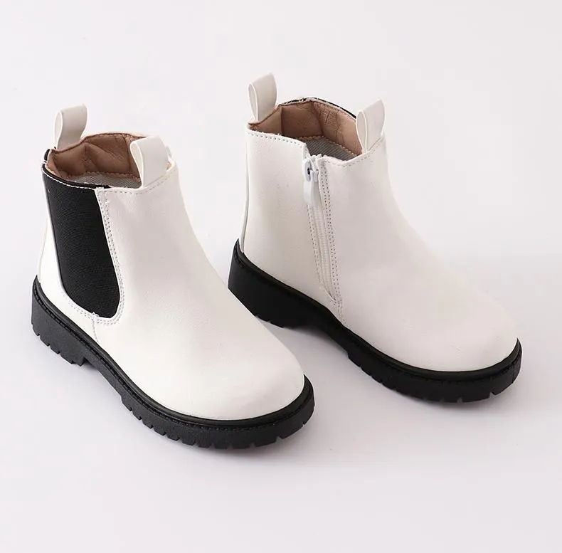 White & Black Color Block Chelsea Boots