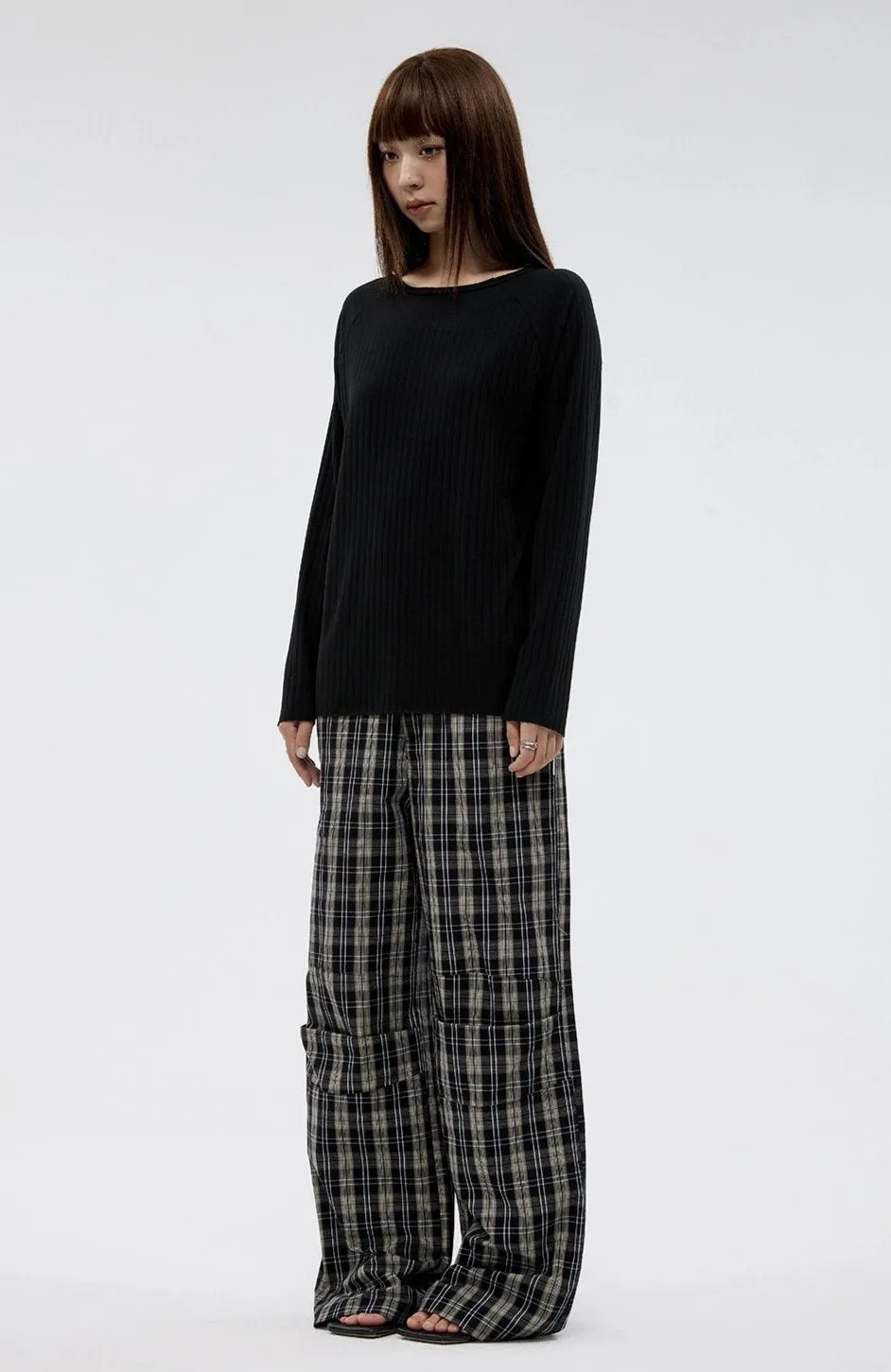 Wide Leg Pleated Plaid Trousers