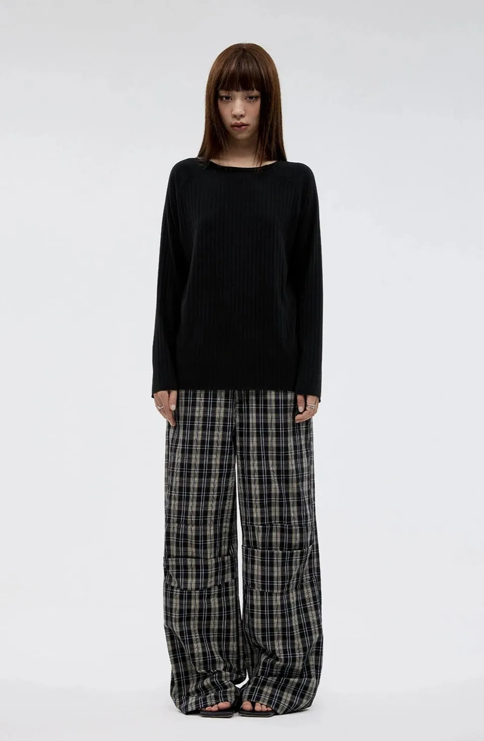 Wide Leg Pleated Plaid Trousers