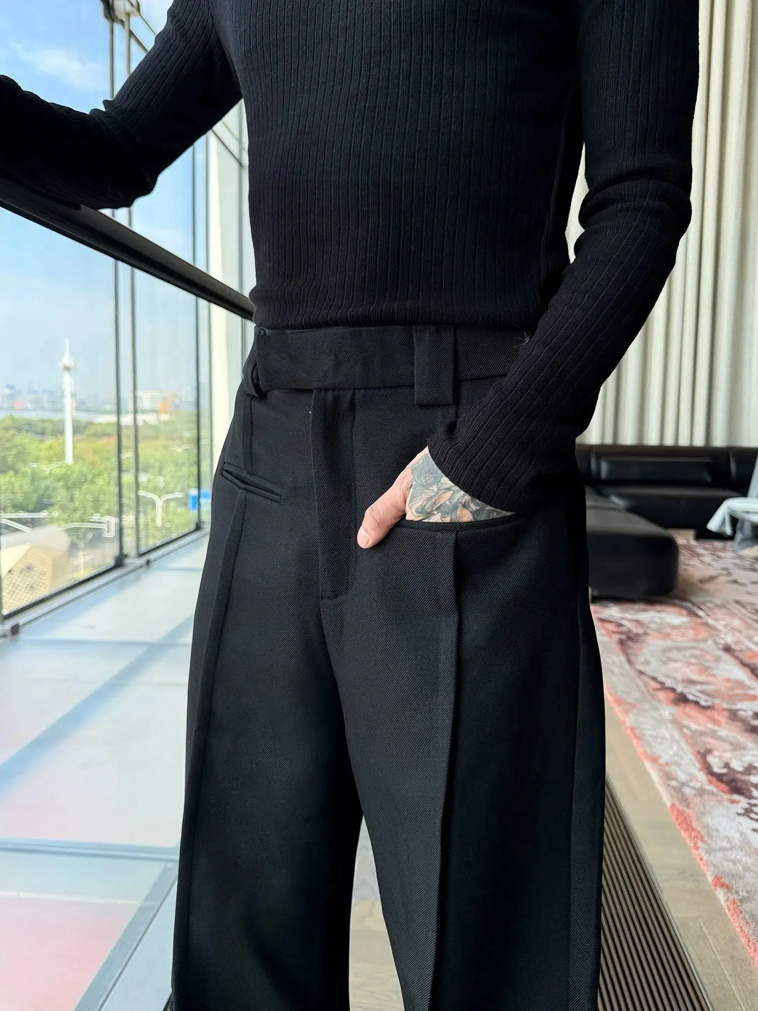 Wide-Leg Relaxed Fit Stitching Pants