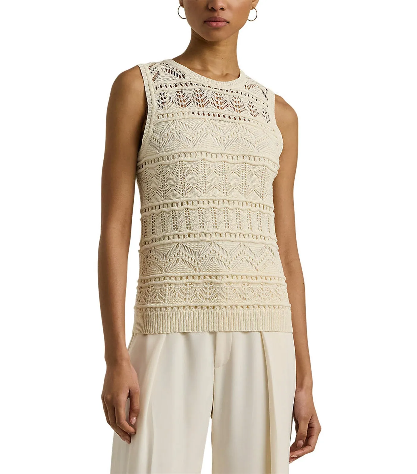 Women's Pointelle-Knit Sleeveless Sweater Mascarpone Cream