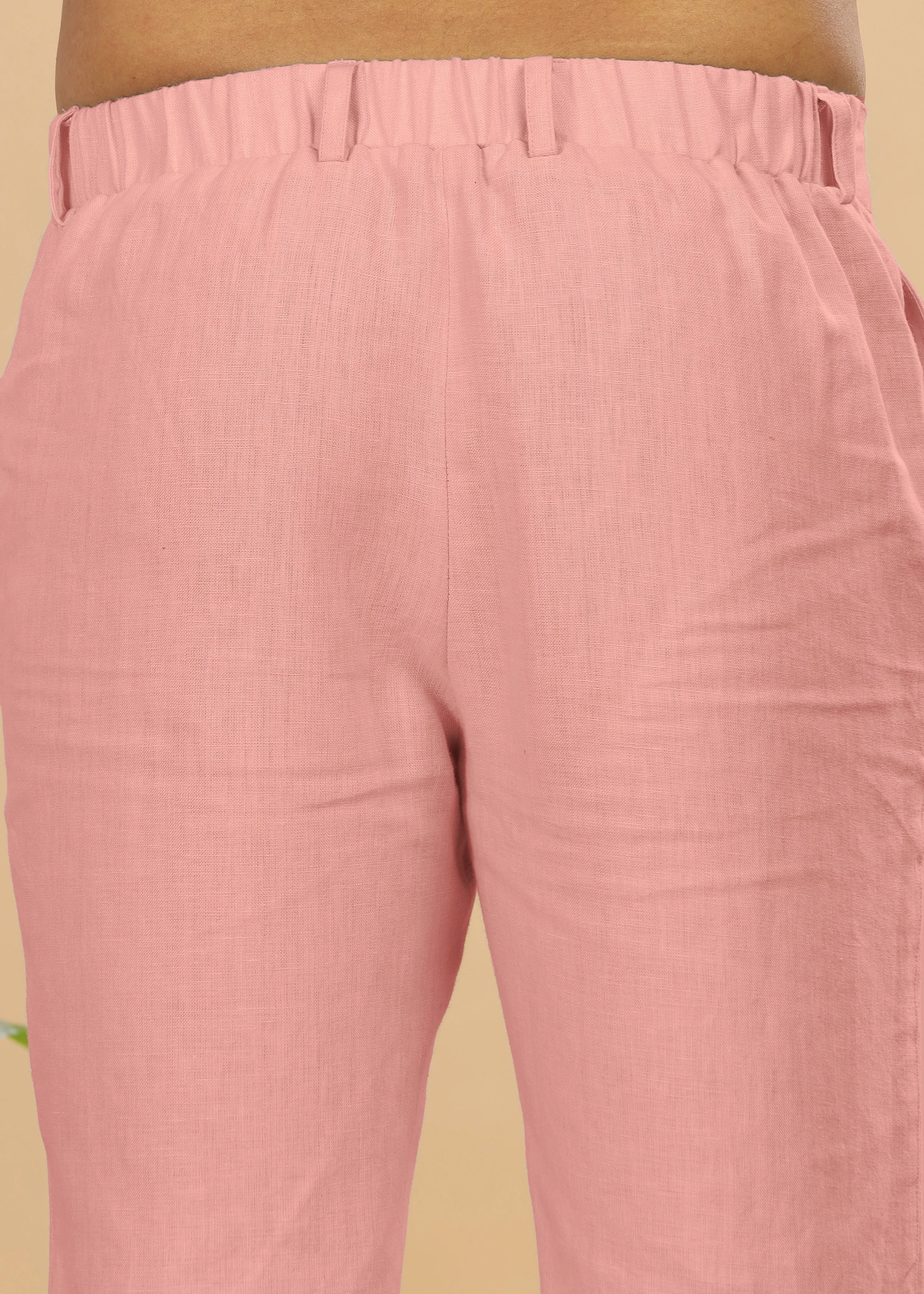 Zen Relaxed Elastic Pure Linen Trousers - Rose Pink