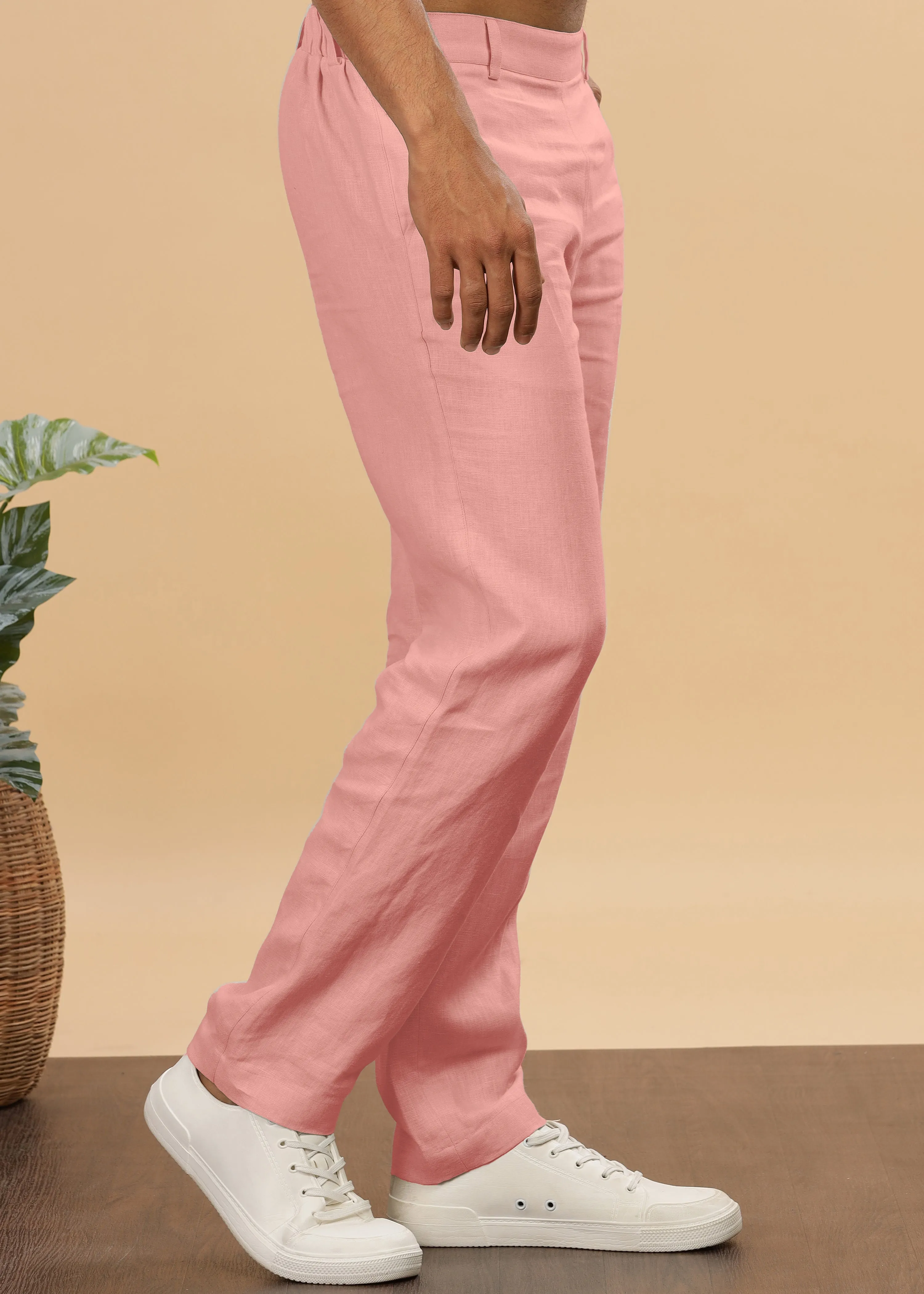 Zen Relaxed Elastic Pure Linen Trousers - Rose Pink